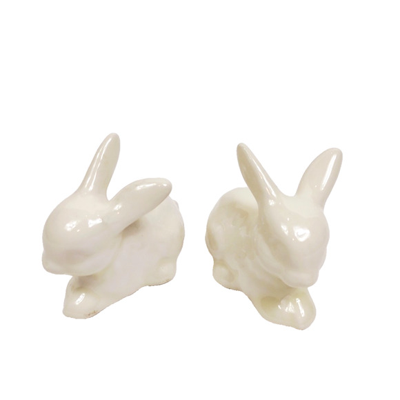 Pair Vintage Small White Porcelain Rabbit Figurines Decor 2.5 in Set of 2 - Picture 5 of 5